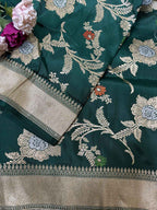 Exquisite Green Banarasi Handloom Pure Katan Silk Kadwa Dupatta - Luxurion World- Crafted Heirlooms