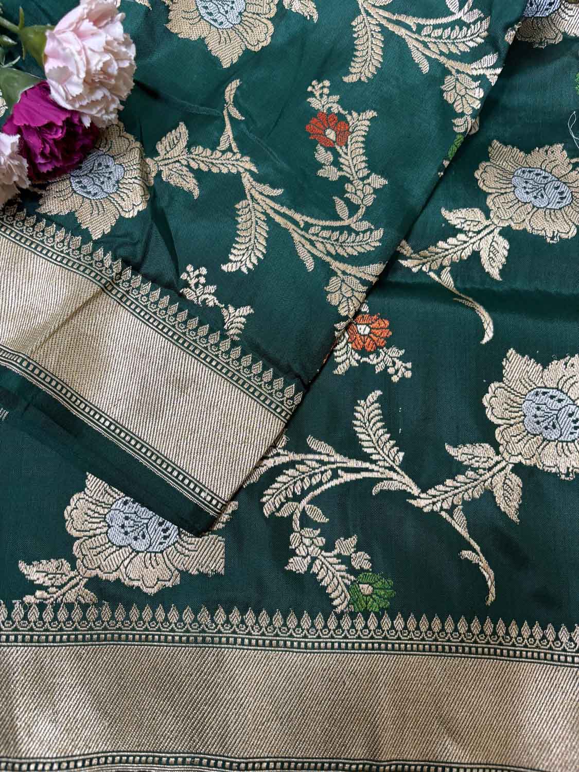 Exquisite Green Banarasi Handloom Pure Katan Silk Kadwa Dupatta - Luxurion World