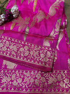 Beautiful Pink Banarasi Handloom Pure Katan Silk Kadwa Dupatta - Luxurion World- Crafted Heirlooms