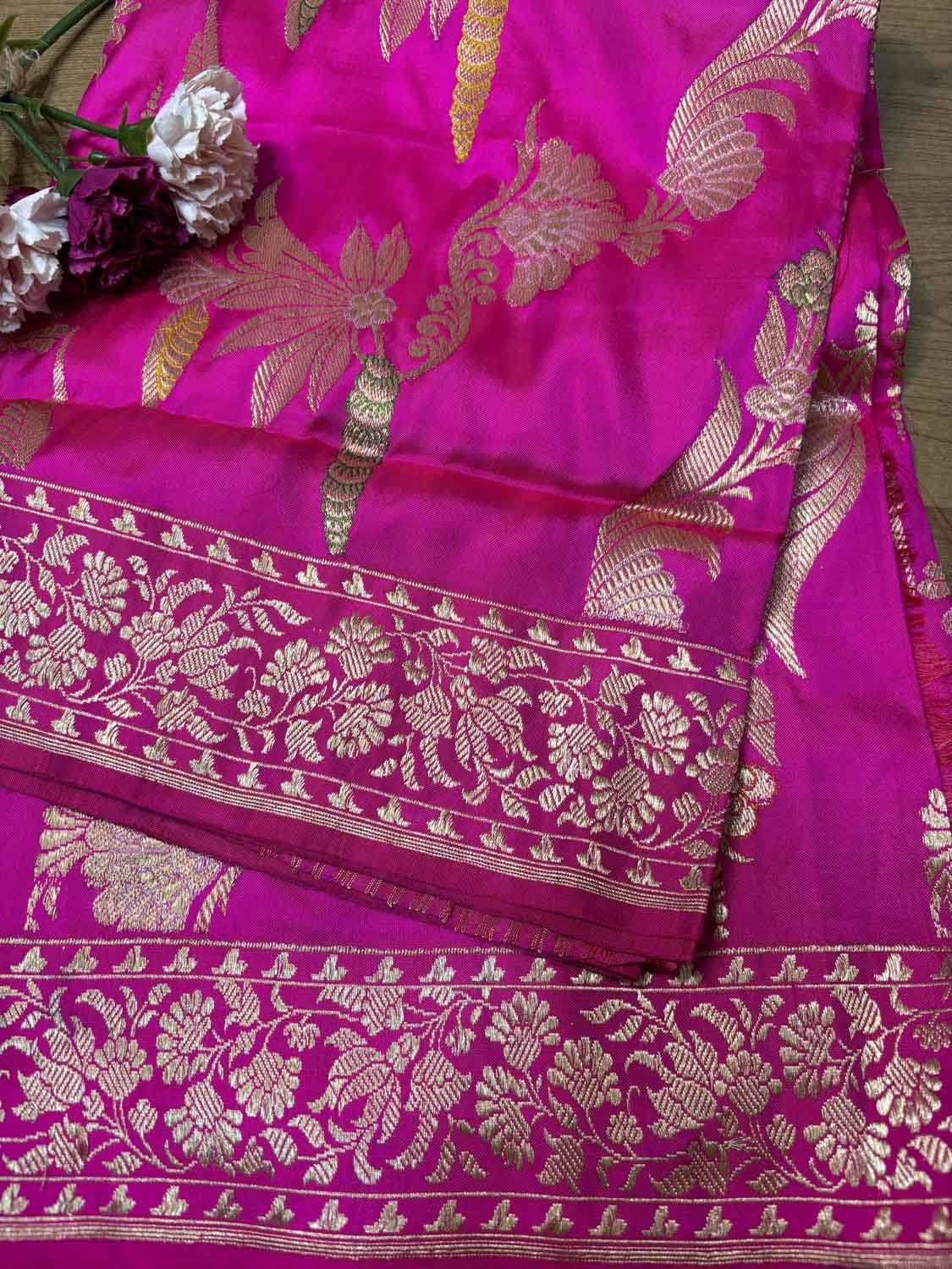 Beautiful Pink Banarasi Handloom Pure Katan Silk Kadwa Dupatta - Luxurion World- Crafted Heirlooms