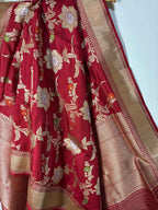 Exquisite Red Banarasi Handloom Pure Katan Silk Kadwa Dupatta - Luxurion World