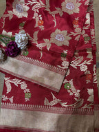 Exquisite Red Banarasi Handloom Pure Katan Silk Kadwa Dupatta - Luxurion World