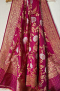 Beautiful Pink Banarasi Handloom Pure Katan Silk Kadwa Dupatta - Luxurion World- Crafted Heirlooms