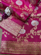 Beautiful Pink Banarasi Handloom Pure Katan Silk Kadwa Dupatta - Luxurion World- Crafted Heirlooms