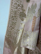Beautiful Pink Banarasi Handloom Pure Katan Silk Kadwa Dupatta - Luxurion World