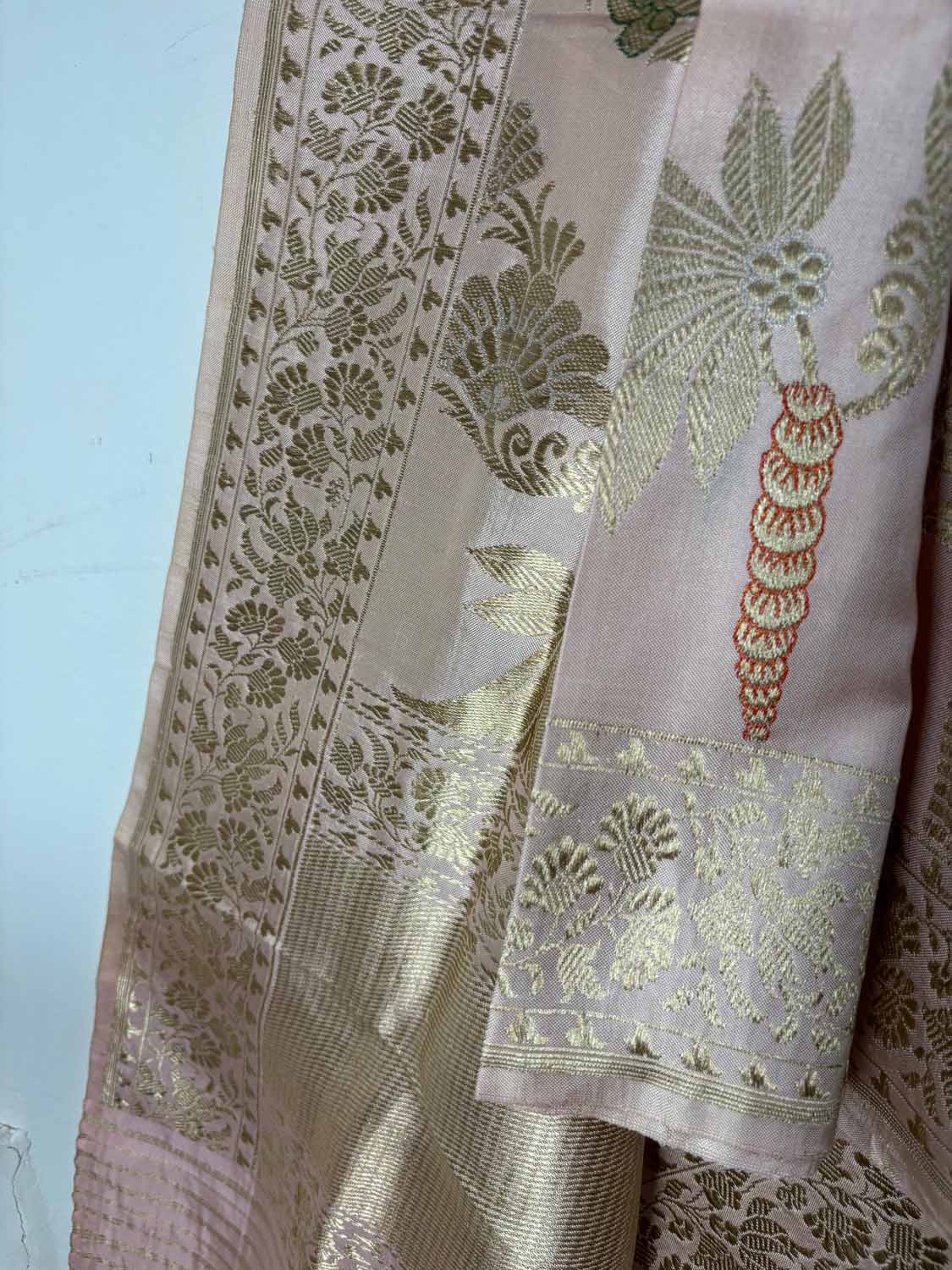 Beautiful Pink Banarasi Handloom Pure Katan Silk Kadwa Dupatta - Luxurion World