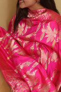 Beautiful Pink Banarasi Handloom Pure Katan Silk Kadwa Dupatta - Luxurion World- Crafted Heirlooms