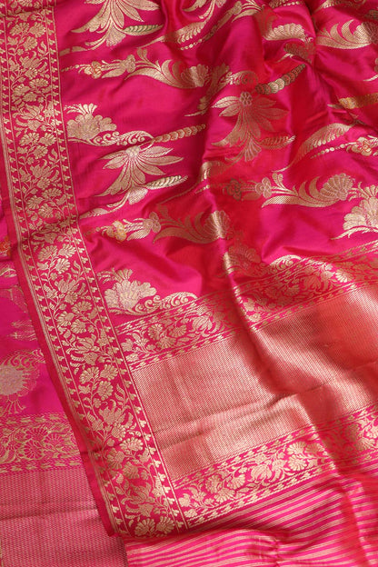 Beautiful Pink Banarasi Handloom Pure Katan Silk Kadwa Dupatta - Luxurion World
