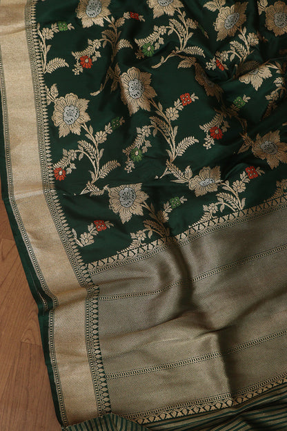 Exquisite Green Banarasi Handloom Pure Katan Silk Kadwa Dupatta - Luxurion World