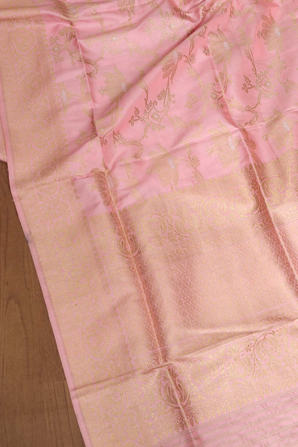 Beautiful Pink Banarasi Handloom Pure Katan Silk Kadwa Dupatta - Luxurion World- Crafted Heirlooms