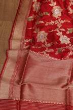Exquisite Red Banarasi Handloom Pure Katan Silk Kadwa Dupatta - Luxurion World