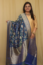 Beautiful Blue Banarasi Handloom Pure Katan Silk Kadwa Dupatta - Luxurion World