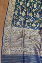 Beautiful Blue Banarasi Handloom Pure Katan Silk Kadwa Dupatta - Luxurion World