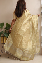Golden Banarasi Tissue Silk Booti Design Dupatta - Luxurion World- Crafted Heirlooms
