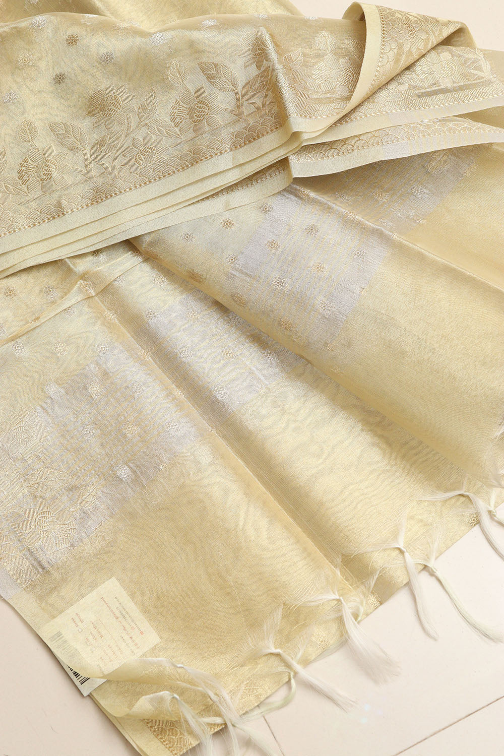 Golden Banarasi Tissue Silk Booti Design Dupatta - Luxurion World- Crafted Heirlooms