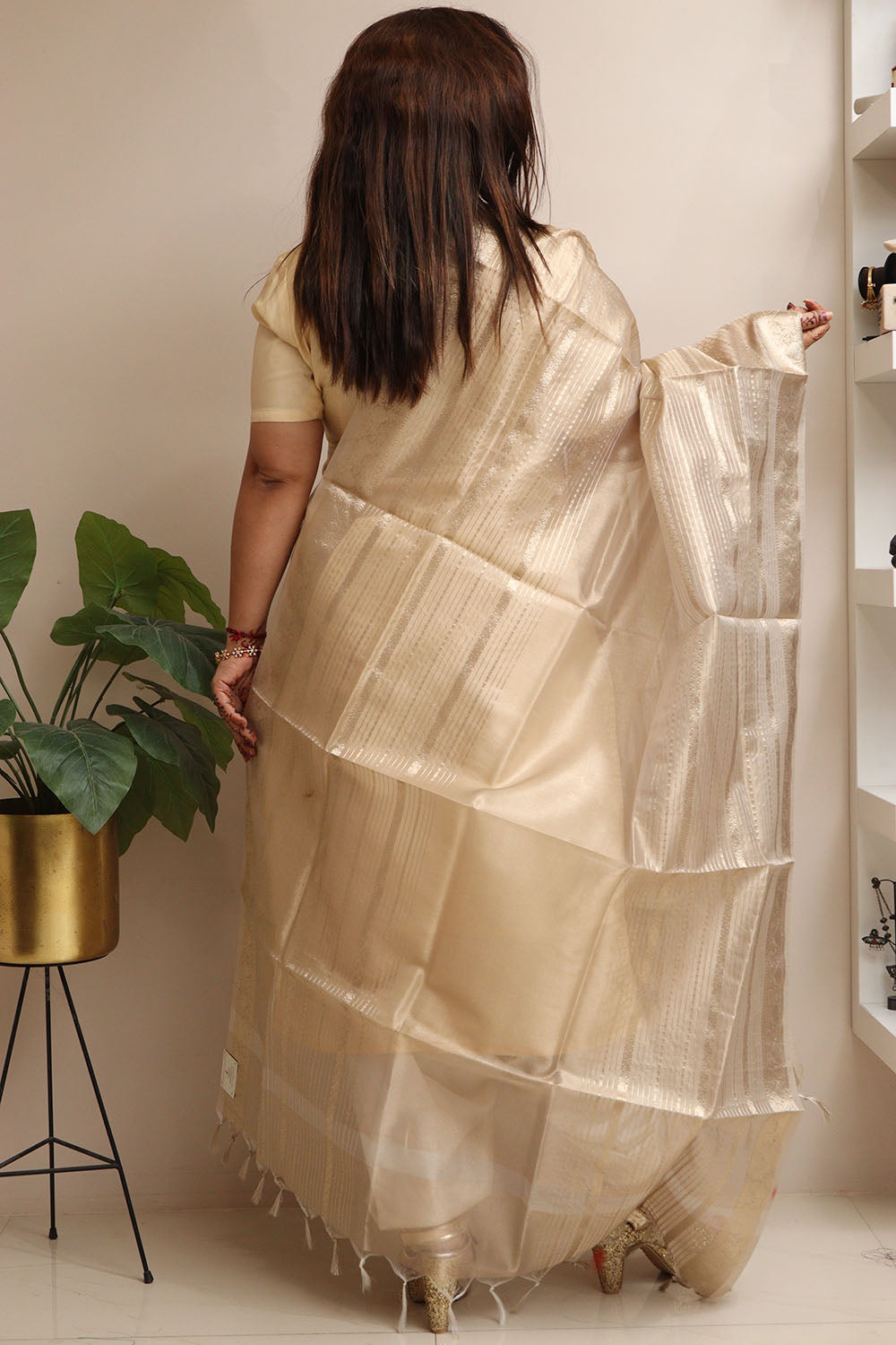 Dyeable Banarasi Tissue Silk Dupatta - Luxurion World- Crafted Heirlooms