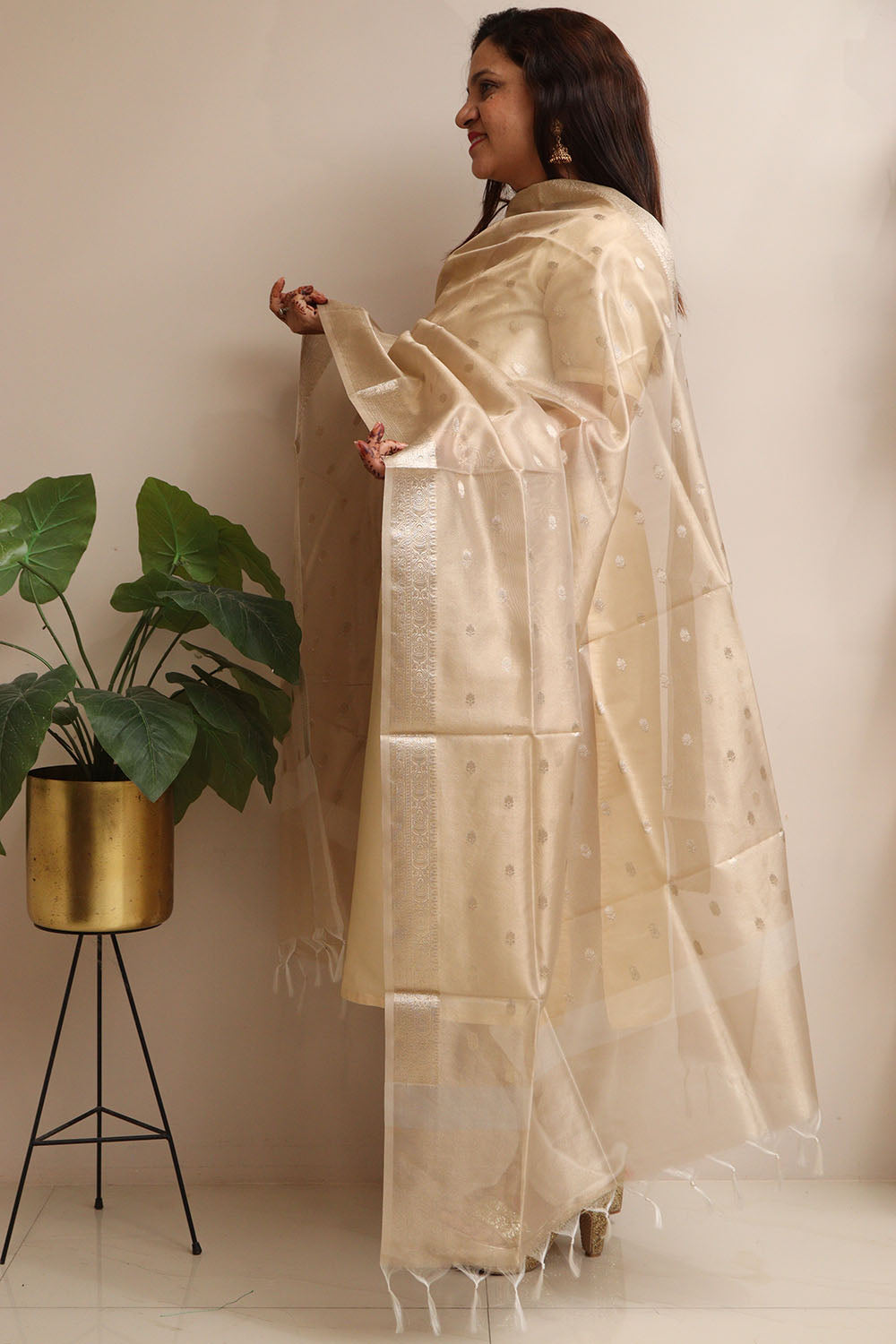 Dyeable Banarasi Tissue Silk Dupatta - Luxurion World