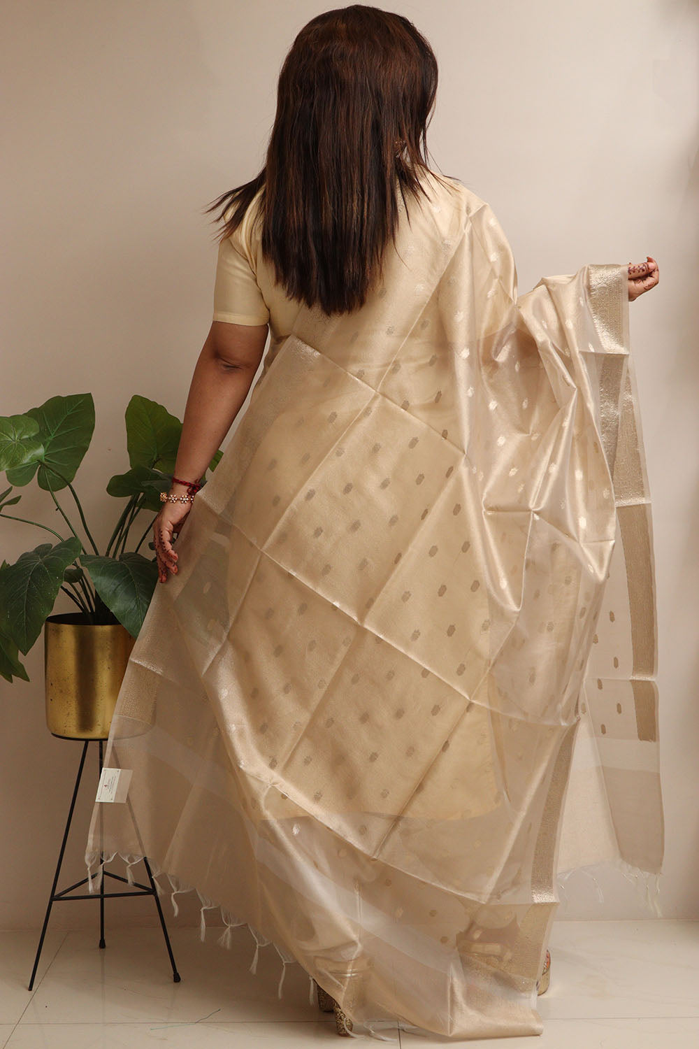 Stunning Dyeable Banarasi Tissue Silk Polka Dot Dupatta - Luxurion World