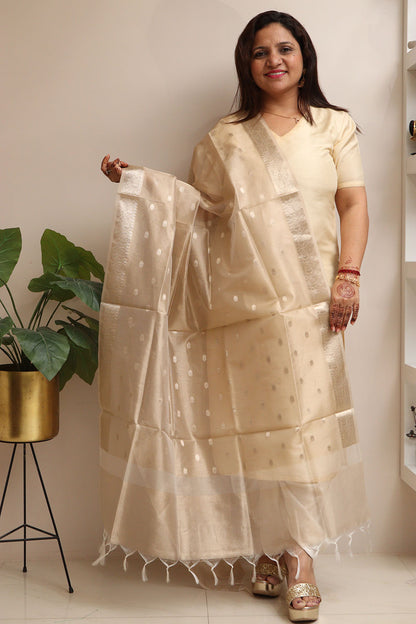 Stunning Dyeable Banarasi Tissue Silk Polka Dot Dupatta - Luxurion World