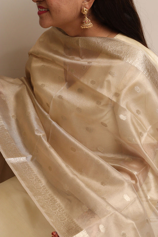 Stunning Dyeable Banarasi Tissue Silk Polka Dot Dupatta - Luxurion World