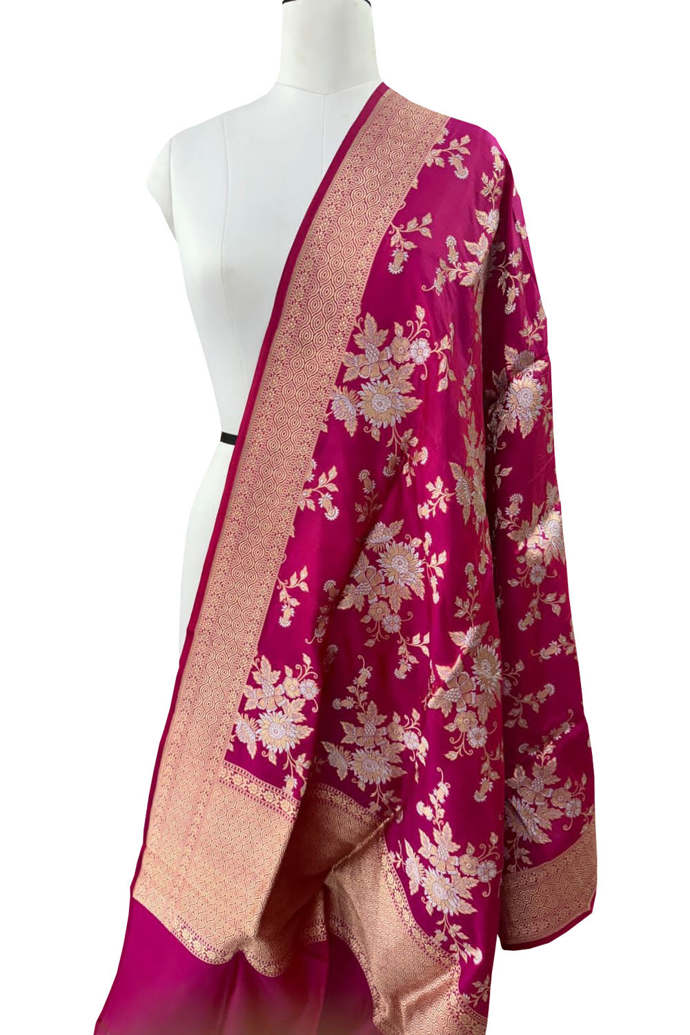 Exquisite Pink Banarasi Silk Dupatta - Handloom Beauty - Luxurion World