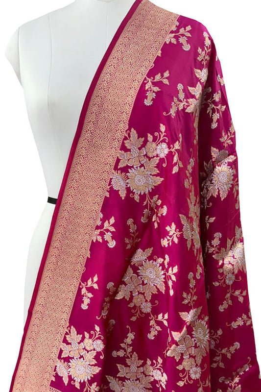 Exquisite Pink Banarasi Silk Dupatta - Handloom Beauty - Luxurion World