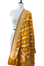 Yellow Banarasi Handloom Pure Katan Silk Dupatta - Luxurion World