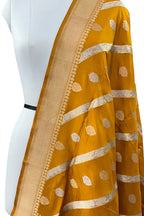 Yellow Banarasi Handloom Pure Katan Silk Dupatta - Luxurion World