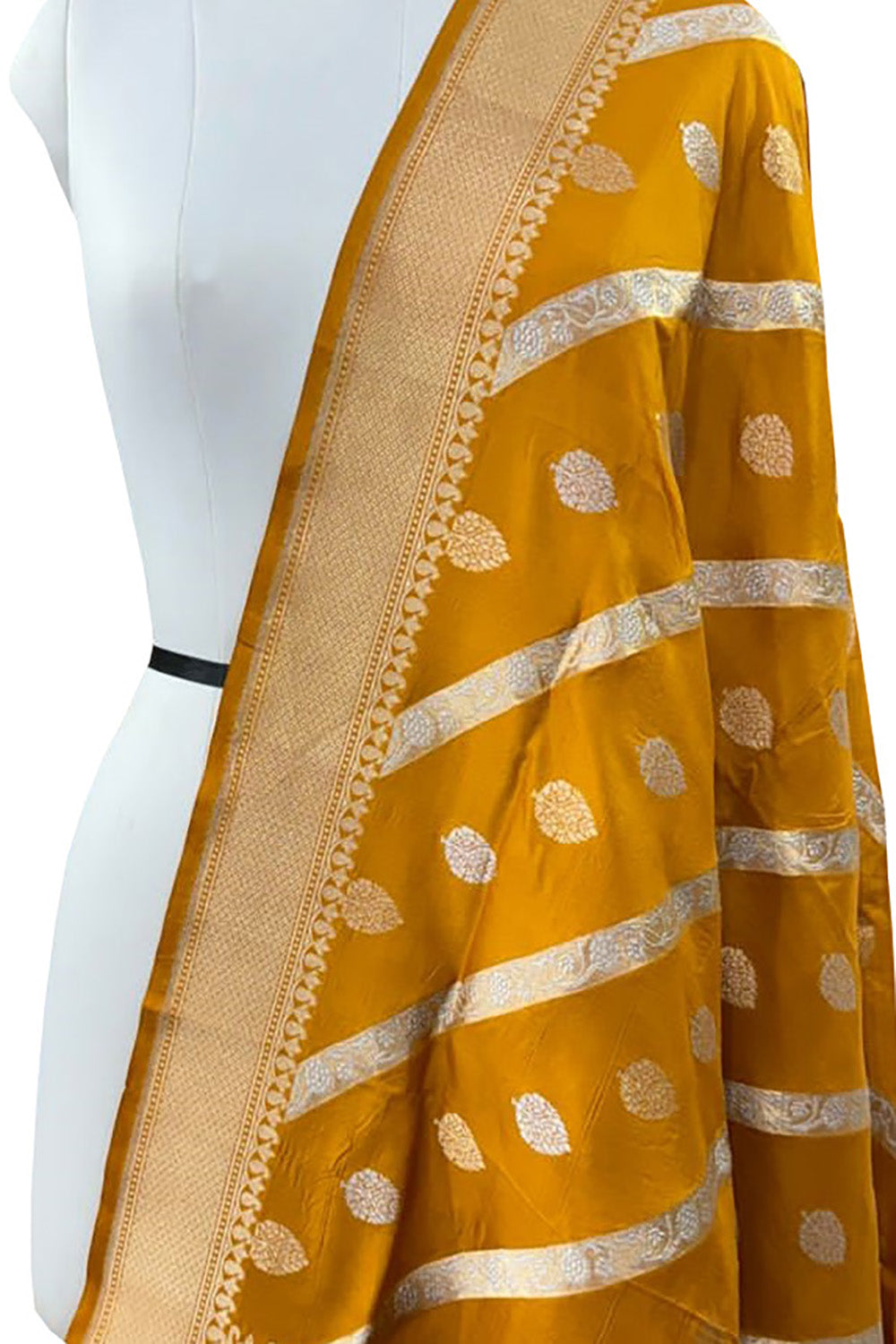 Yellow Banarasi Handloom Pure Katan Silk Dupatta - Luxurion World