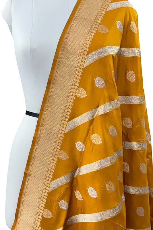 Yellow Banarasi Handloom Pure Katan Silk Dupatta