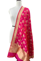 Exquisite Pink Banarasi Katan Silk Dupatta - Luxurion World