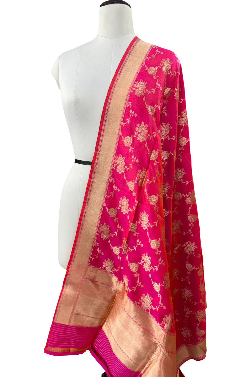 Exquisite Pink Banarasi Katan Silk Dupatta - Luxurion World
