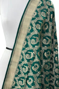 Green Banarasi Handloom Pure Katan Silk Dupatta - Luxurion World