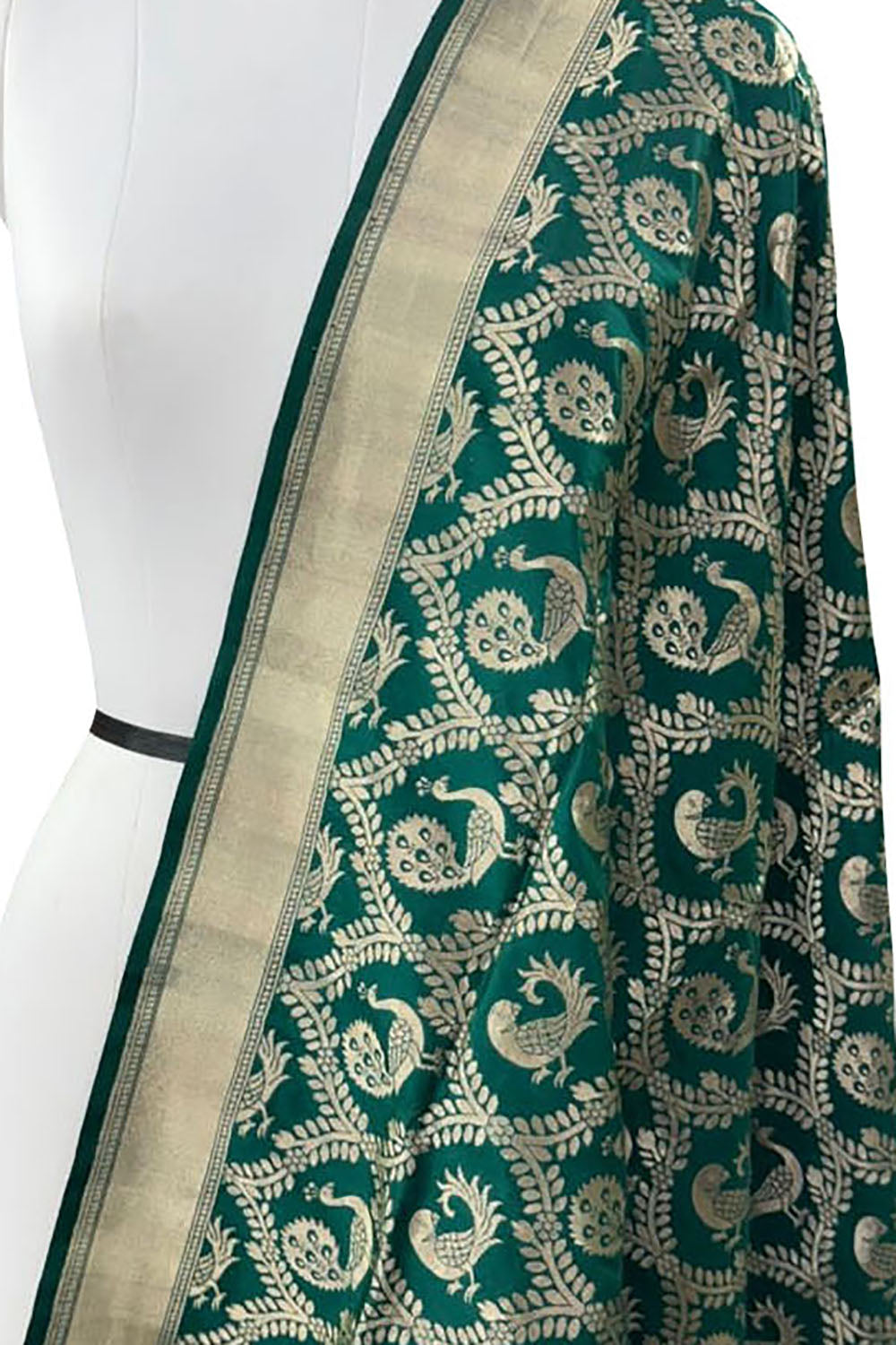 Green Banarasi Handloom Pure Katan Silk Dupatta - Luxurion World