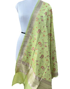 Green Banarasi Handloom Pure Katan Silk Dupatta - Luxurion World