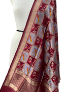 Maroon And Blue Banarasi Handloom Pure Katan Silk Dupatta - Luxurion World