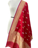 Red Banarasi Handloom Pure Katan Silk Dupatta - Luxurion World