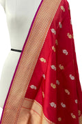 Red Banarasi Handloom Pure Katan Silk Dupatta - Luxurion World