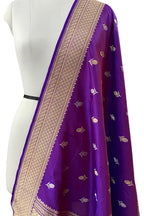 Purple Banarasi Handloom Pure Katan Silk Dupatta - Luxurion World