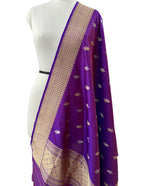 Purple Banarasi Handloom Pure Katan Silk Dupatta - Luxurion World