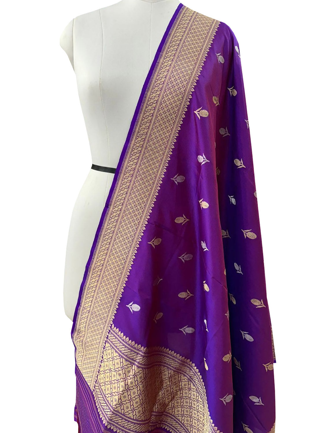 Purple Banarasi Handloom Pure Katan Silk Dupatta - Luxurion World