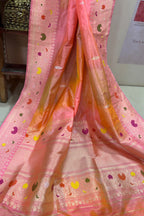 Peach Banarasi Pure Katan Silk Dupatta — Ranga Meenakari, Bridal