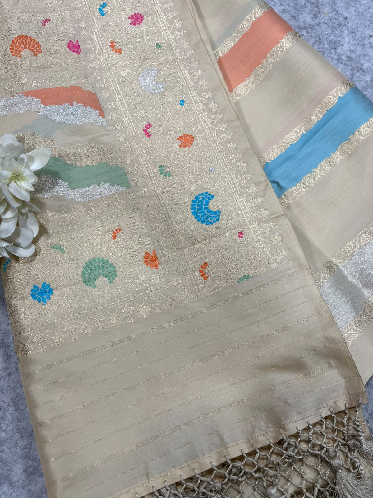 PD1B1ZA526090801 Multicolor Banarasi Pure Katan Silk Kadwa Rangkat Dupatta