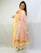 Pink Handloom Banarasi Pure Kora Silk Dupatta - Luxurion World