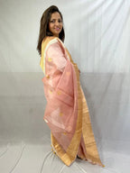 Pink Handloom Banarasi Pure Kora Silk Dupatta - Luxurion World