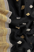 Black Handloom Banarasi Pure Kora Silk Dupatta - Luxurion World