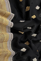 Black Handloom Banarasi Pure Kora Silk Dupatta - Luxurion World