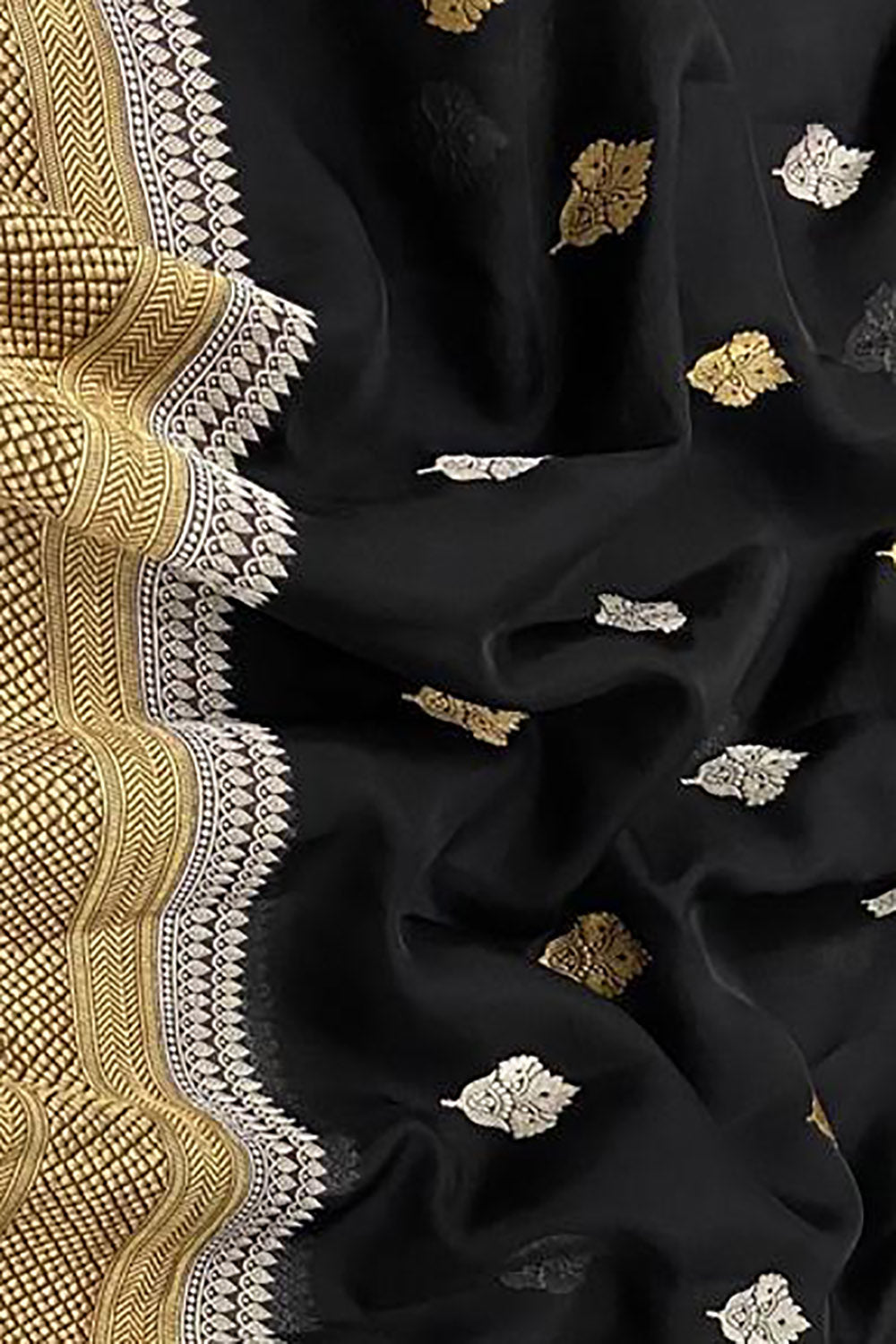 Black Handloom Banarasi Pure Kora Silk Dupatta - Luxurion World