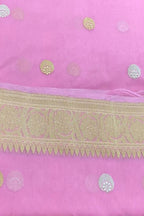 Exquisite Pink Banarasi Handloom Dupatta - Pure Kora Organza - Luxurion World