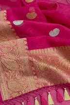 Pink Handloom Banarasi Pure Kora Silk Dupatta - Luxurion World- Crafted Heirlooms